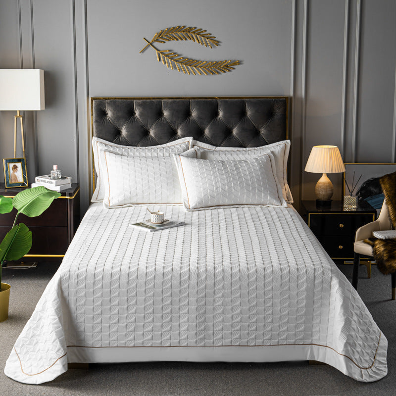 Elegant Quilted Bedspread Set Blue Cotton King Size Soft Hypoallergenic — Image 14