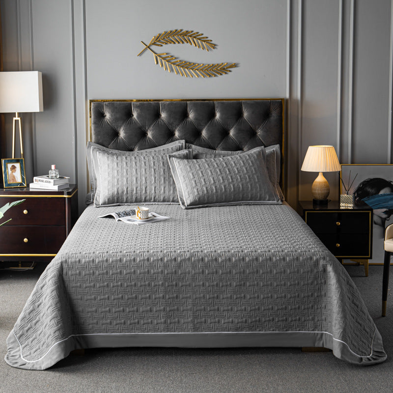 Elegant Quilted Bedspread Set Blue Cotton King Size Soft Hypoallergenic — Image 11