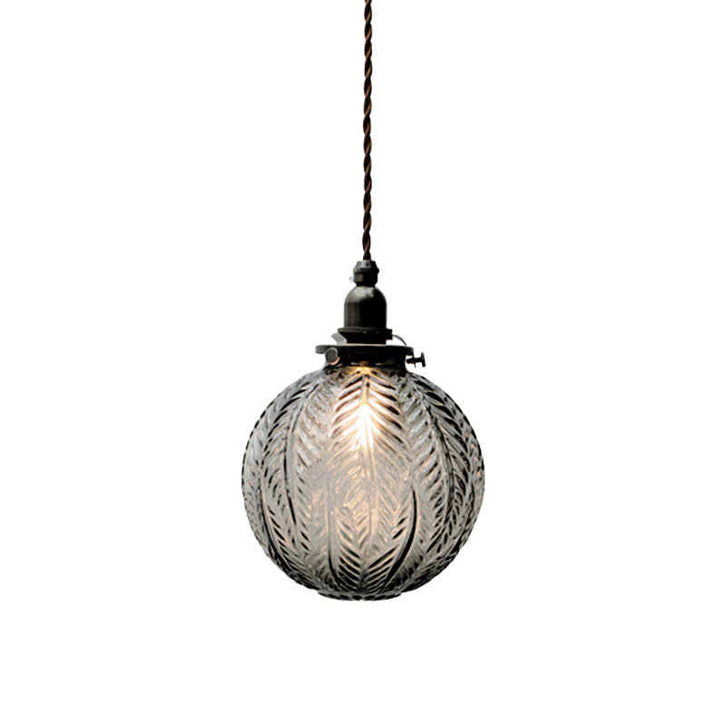 Vintage Glass Pendant Light Handcrafted Etched Globe Design Clear Bronze — Image 8