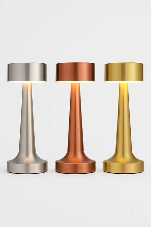 Elegant Brushed Metal LED Table Lamp - Modern Design, Multiple Colors — Front View