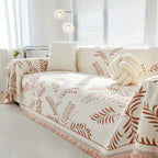 Elegant Leaf Pattern Sofa Cover Cotton Blend Beige Slipcover Living Room Furniture Protector — Image 2