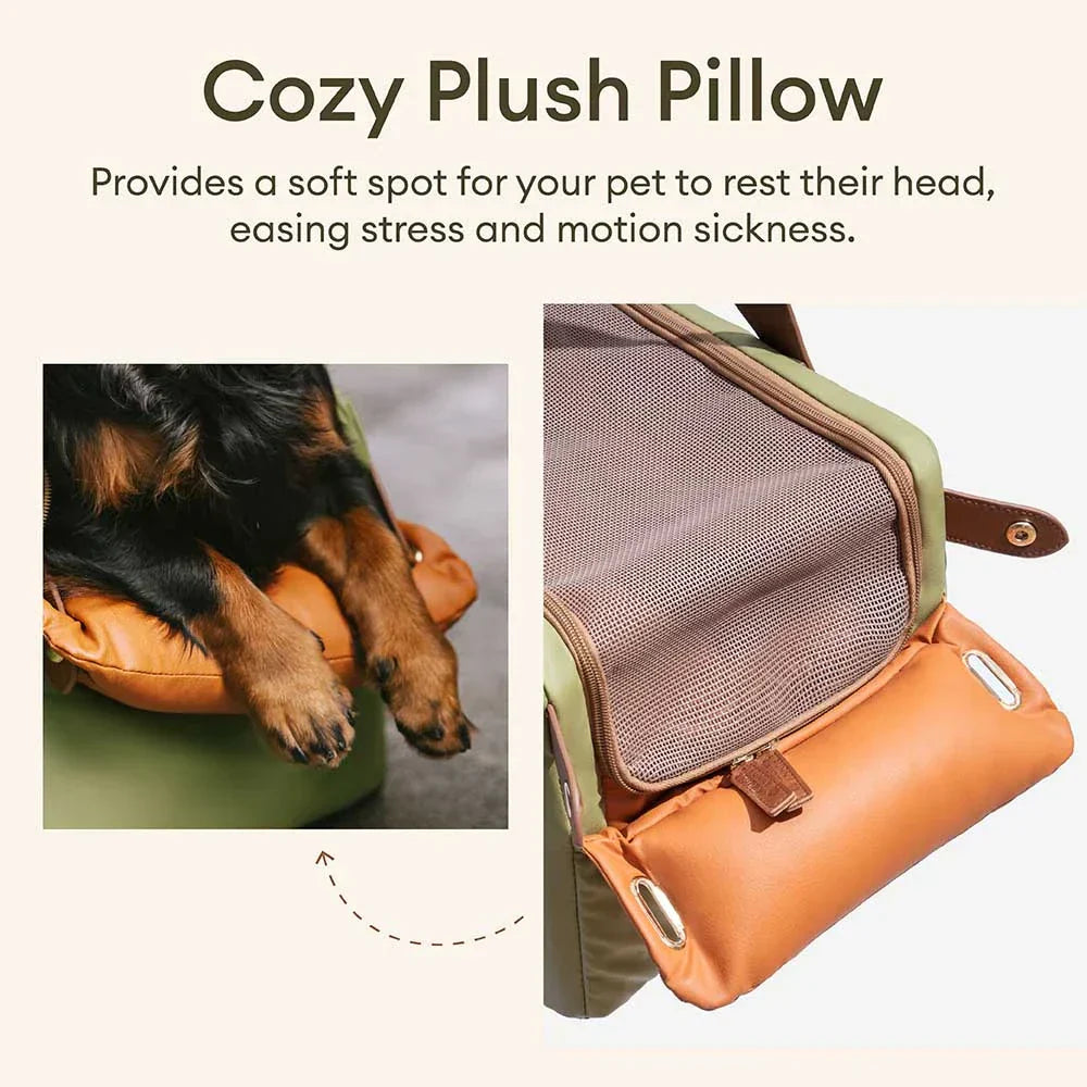 Funny Fuzzy Pet Travel Carrier Faux Leather Plush Pillow Green Dog Car Seat — Image 7