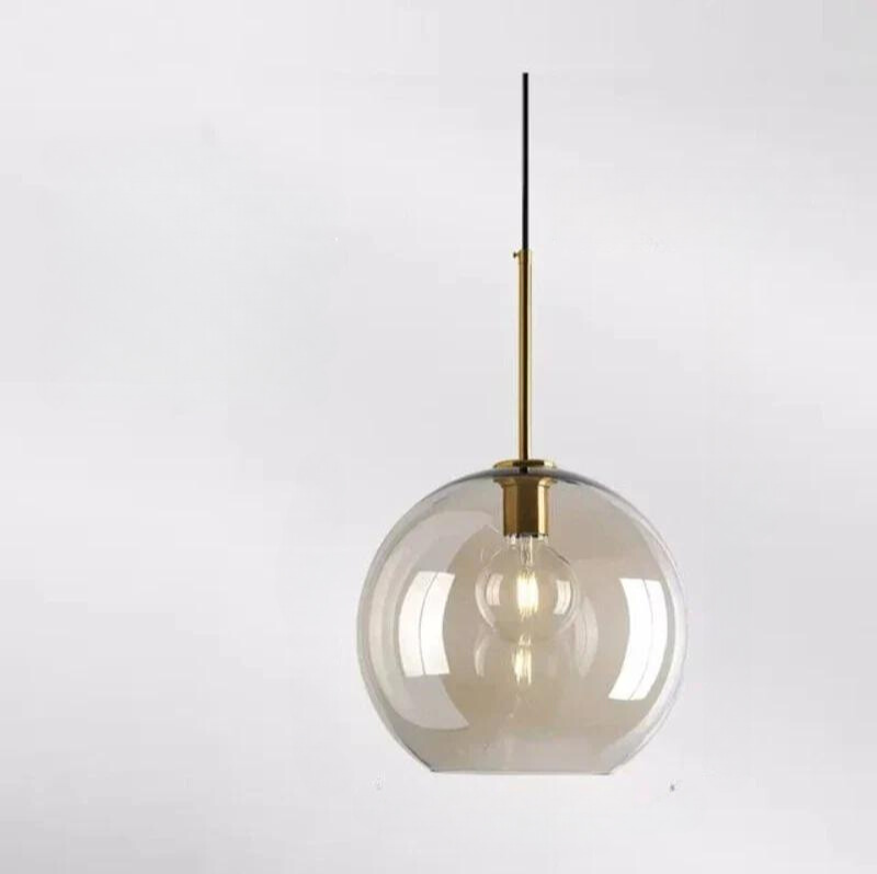 Modern Glass Pendant Light Fixture Brass Finish Globe Design — Image 2