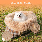 Funny Fuzzy Pet Carrier Bag Plaid Plush Lining Small Dogs Cats Portable Travel Tote — Image 3
