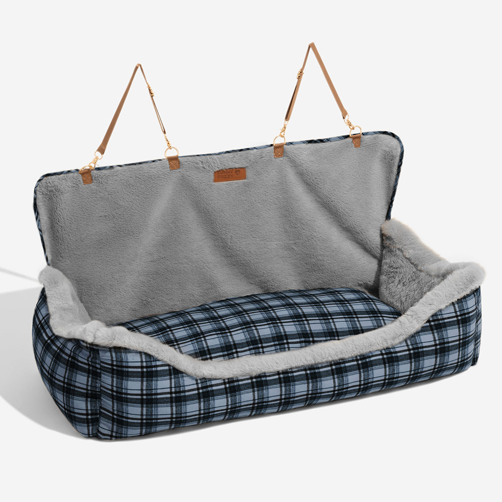 Luxury Pet Car Seat Cover Plush Lining Waterproof Travel Bed Adjustable Safety Straps Anti-Slip Bottom Plaid — Image 14