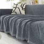 Elegant Herringbone Sofa Throw Blanket Cotton Blend Tassel Fringe Blue Living Room Decor — Image 14