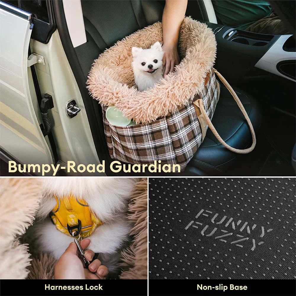 Funny Fuzzy Pet Carrier Bag Plaid Plush Lining Small Dogs Cats Portable Travel Tote — Image 4