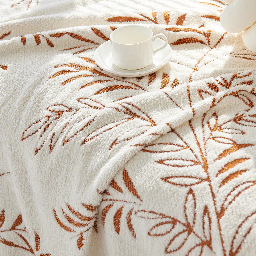 Elegant Leaf Pattern Sofa Cover Cotton Blend Beige Slipcover Living Room Furniture Protector — Image 4