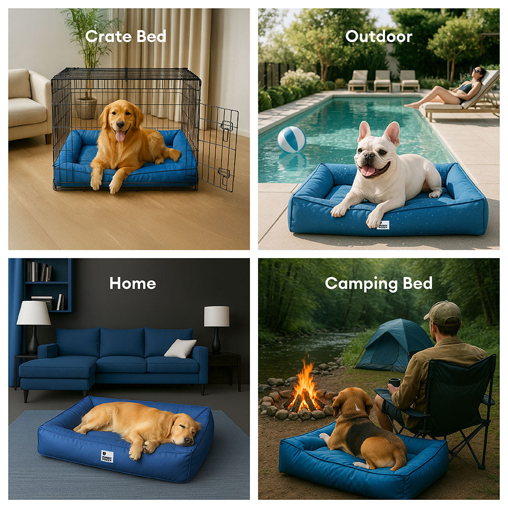 Funny Fuzzy Orthopedic Dog Bed Blue Waterproof Oxford Fabric Large — Image 8