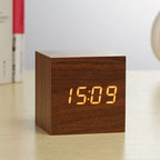 Wooden LED Digital Alarm Clock Cube Design with Temperature Display and Sound Control — Image 5