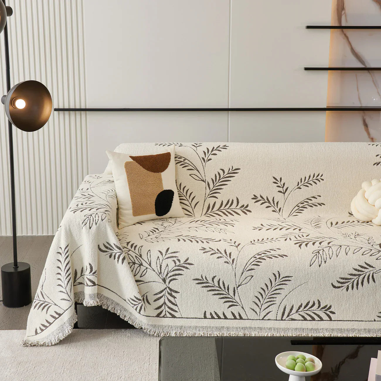 Elegant Leaf Pattern Sofa Cover Cotton Blend Beige Slipcover Living Room Furniture Protector — Image 7