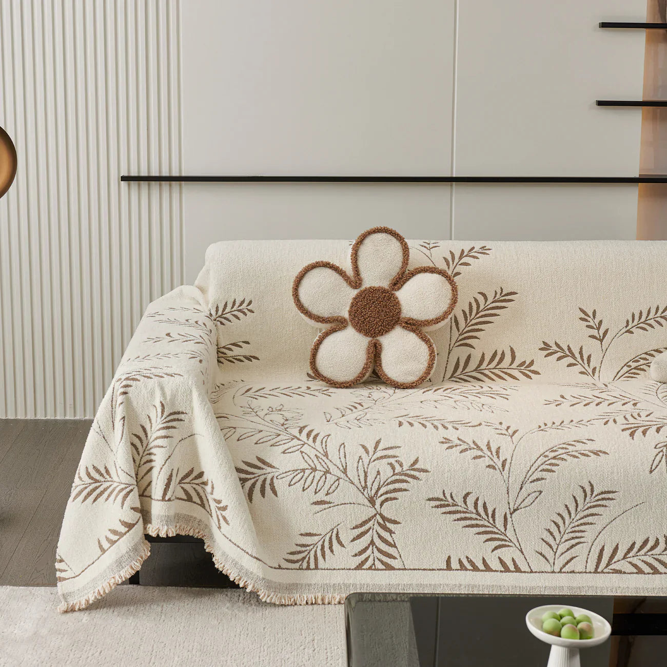 Elegant Leaf Pattern Sofa Cover Cotton Blend Beige Slipcover Living Room Furniture Protector — Image 8