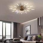 Modern Sputnik LED Ceiling Light Fixture Metal Starburst Chandelier Black Gold — Image 12