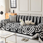 Geometric Pattern Cotton Sofa Cover Black White Woven Couch Protector — Image 7
