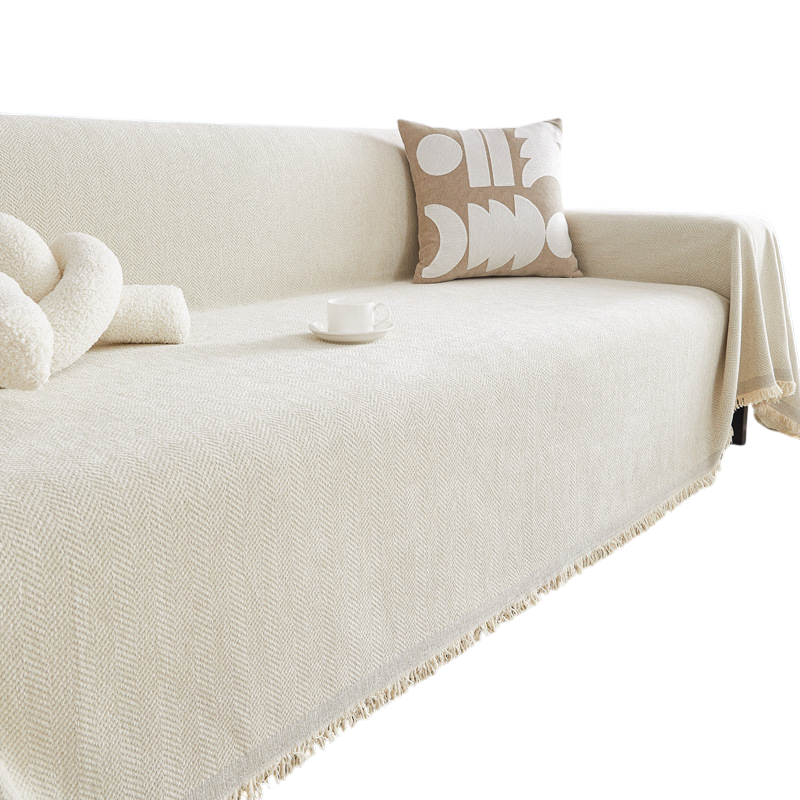 Luxury Sofa Cover Cotton Blend Herringbone Pattern Green Washable Protector — Image 15