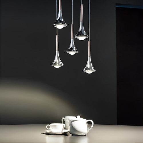 Modern Pendant Light Fixture Chrome Finish Adjustable Height LED Dining Room — Image 2