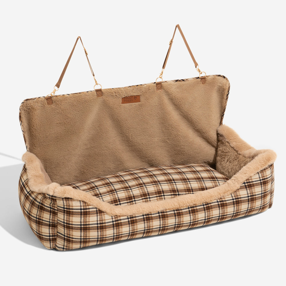 Luxury Pet Car Seat Cover Plush Lining Waterproof Travel Bed Adjustable Safety Straps Anti-Slip Bottom Plaid — Image 15