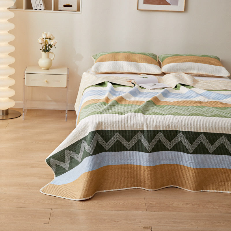 Modern Chevron Quilt Set Multicolor Cotton King Size with Pillow Shams — Image 3