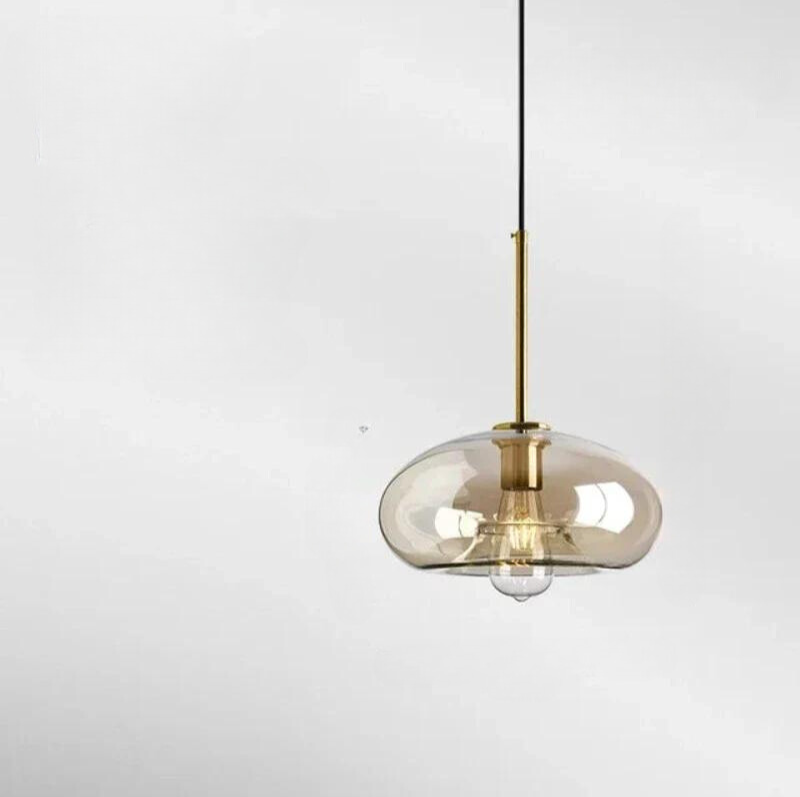 Modern Glass Pendant Light Fixture Brass Finish Globe Design — Image 3
