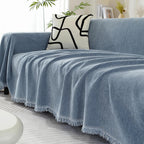 Elegant Herringbone Sofa Throw Blanket Cotton Blend Tassel Fringe Blue Living Room Decor — Image 4