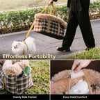 Funny Fuzzy Pet Carrier Bag Plaid Plush Lining Small Dogs Cats Portable Travel Tote — Image 5