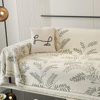 Elegant Leaf Pattern Sofa Cover Cotton Blend Beige Slipcover Living Room Furniture Protector — Image 11