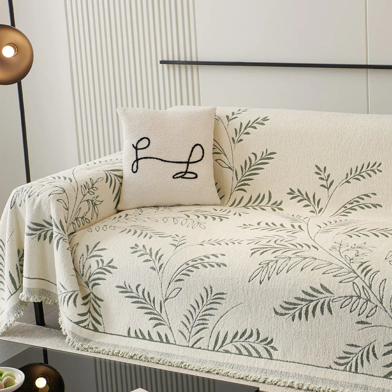 Elegant Leaf Pattern Sofa Cover Cotton Blend Beige Slipcover Living Room Furniture Protector — Image 11