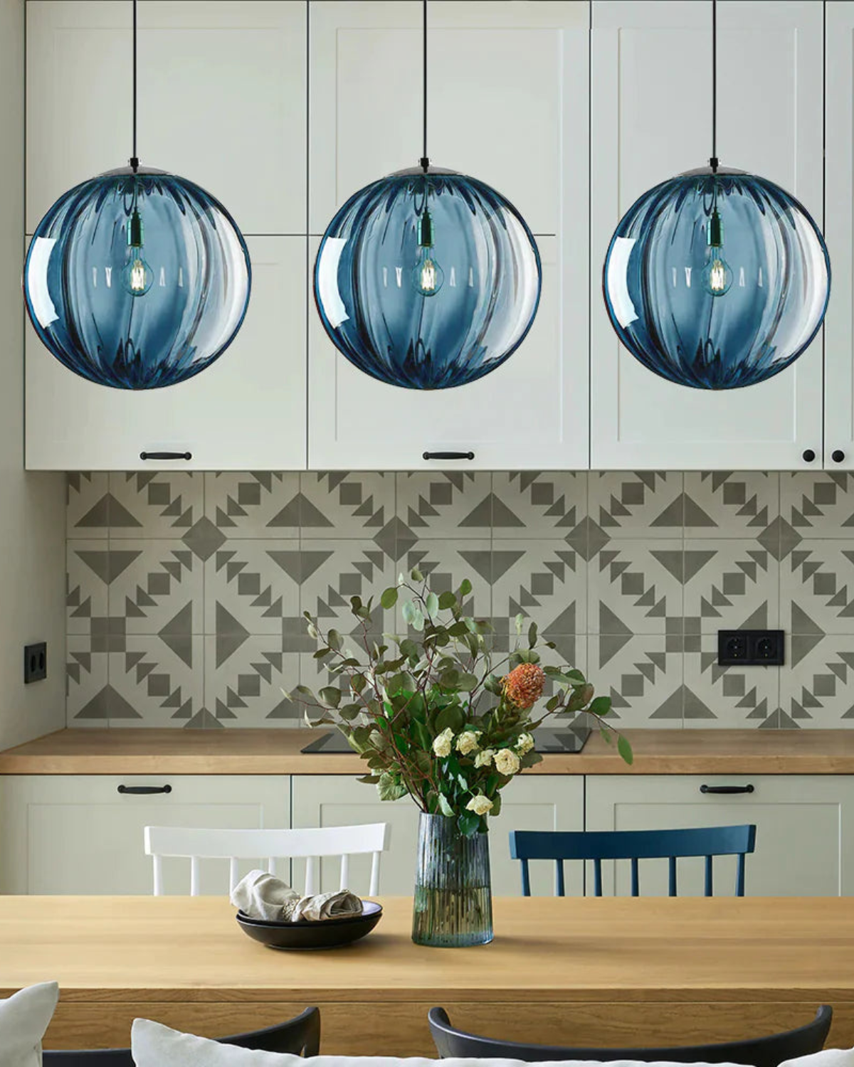 Modern Glass Pendant Light Elegant Globe Design Multiple Colors for Dining Room Kitchen Living Space — Image 3
