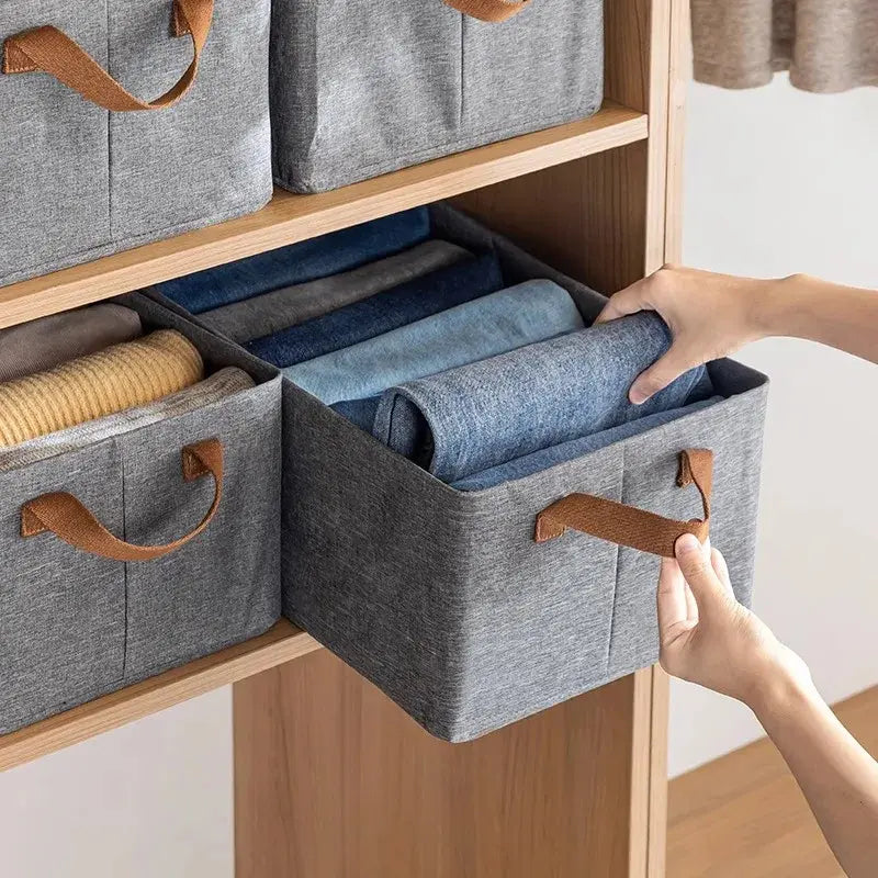 Foldable Fabric Storage Bins with Handles Gray 47x28x20cm Closet Organizer — Image 2