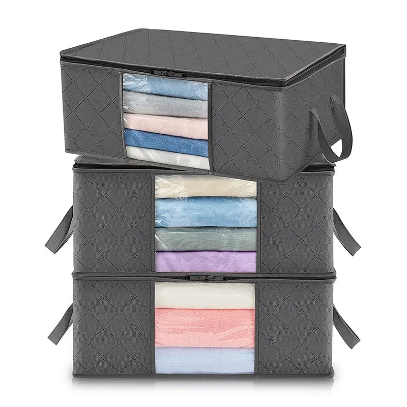 Fab Totes Foldable Storage Bags Large Capacity Organizer with Clear Window and Handles Gray Fabric — Image 8