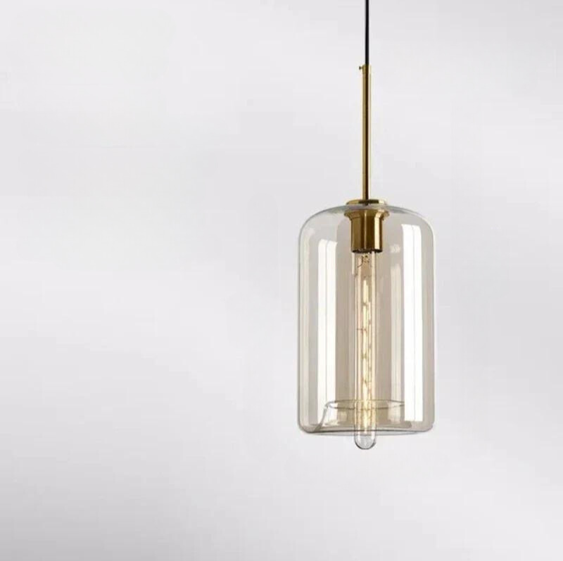 Modern Glass Pendant Light Fixture Brass Finish Globe Design — Image 4