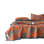 Luxury Cotton Quilt Set Geometric Pattern Orange Blue King Size Soft Breathable Bedding with Pillow Shams — Image 11