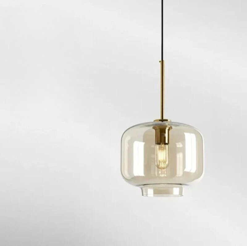 Modern Glass Pendant Light Fixture Brass Finish Globe Design — Image 5