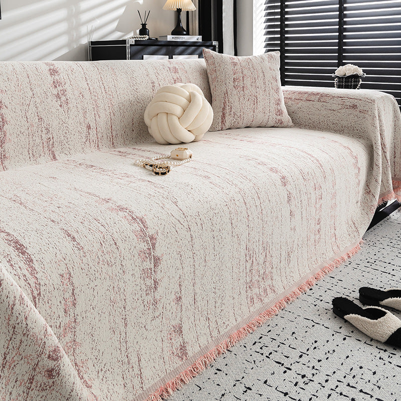 Elegant Textured Sofa Cover Cotton Blend Slipcover Beige Living Room Protector — Image 9