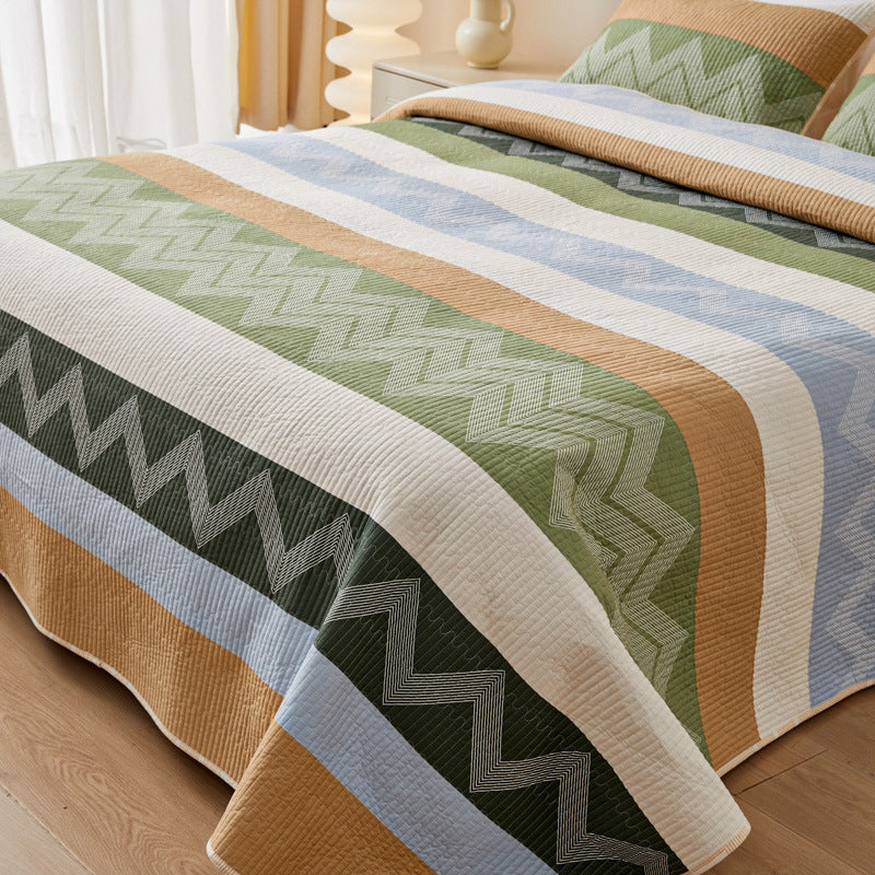 Modern Chevron Quilt Set Multicolor Cotton King Size with Pillow Shams — Image 5