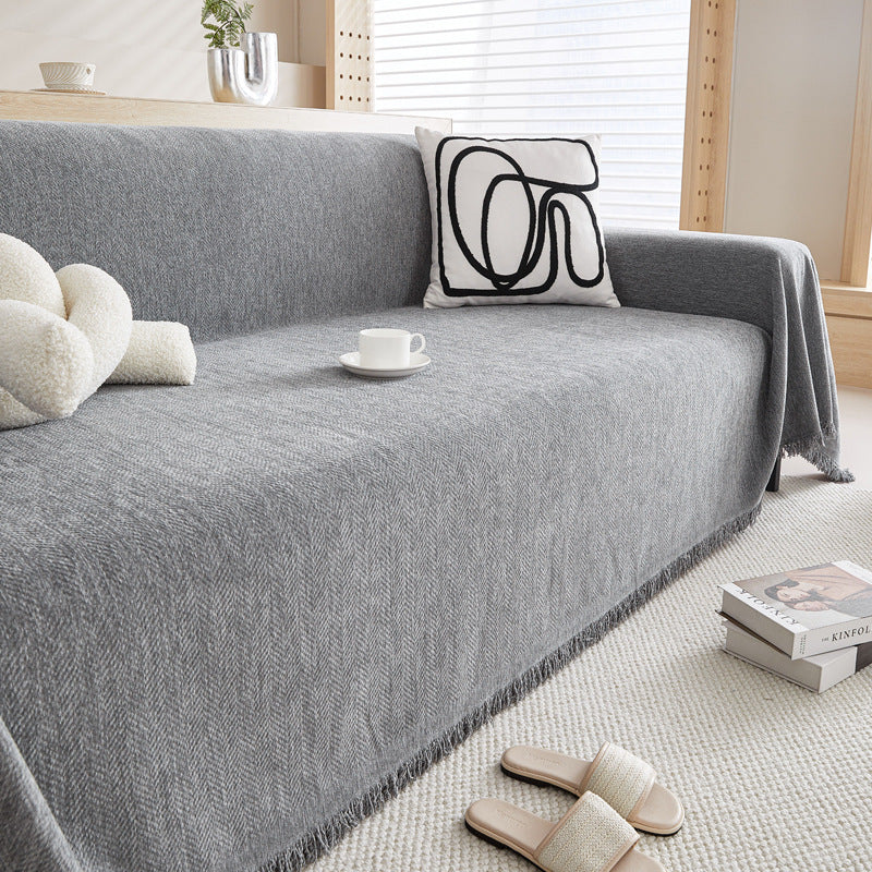 Luxury Sofa Cover Cotton Blend Herringbone Pattern Green Washable Protector — Image 12