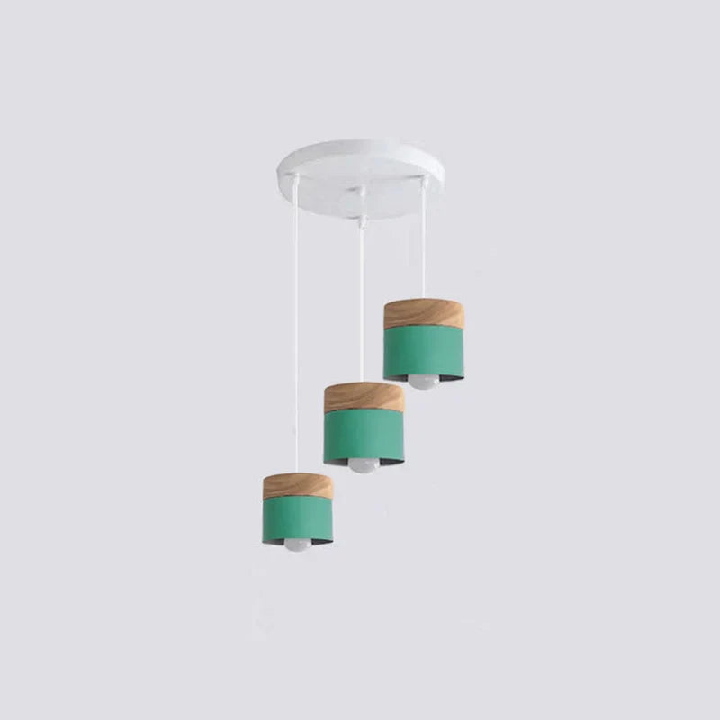Scandinavian Pendant Light Wood Metal Cylinder Ceiling Fixture Multi-Color — Image 12