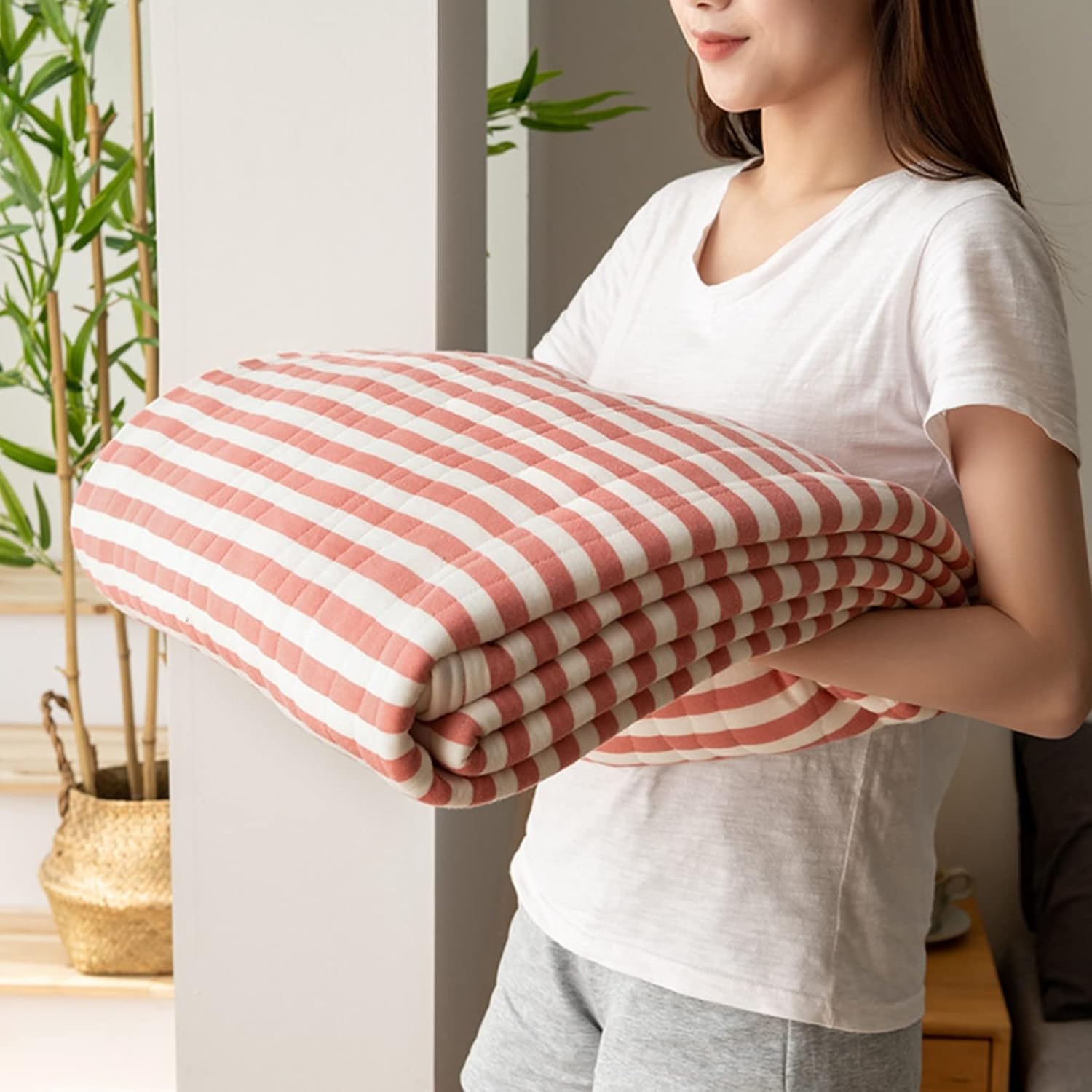 CozyHome Cotton Striped Reversible Blanket Yellow White Soft Lightweight — Image 13