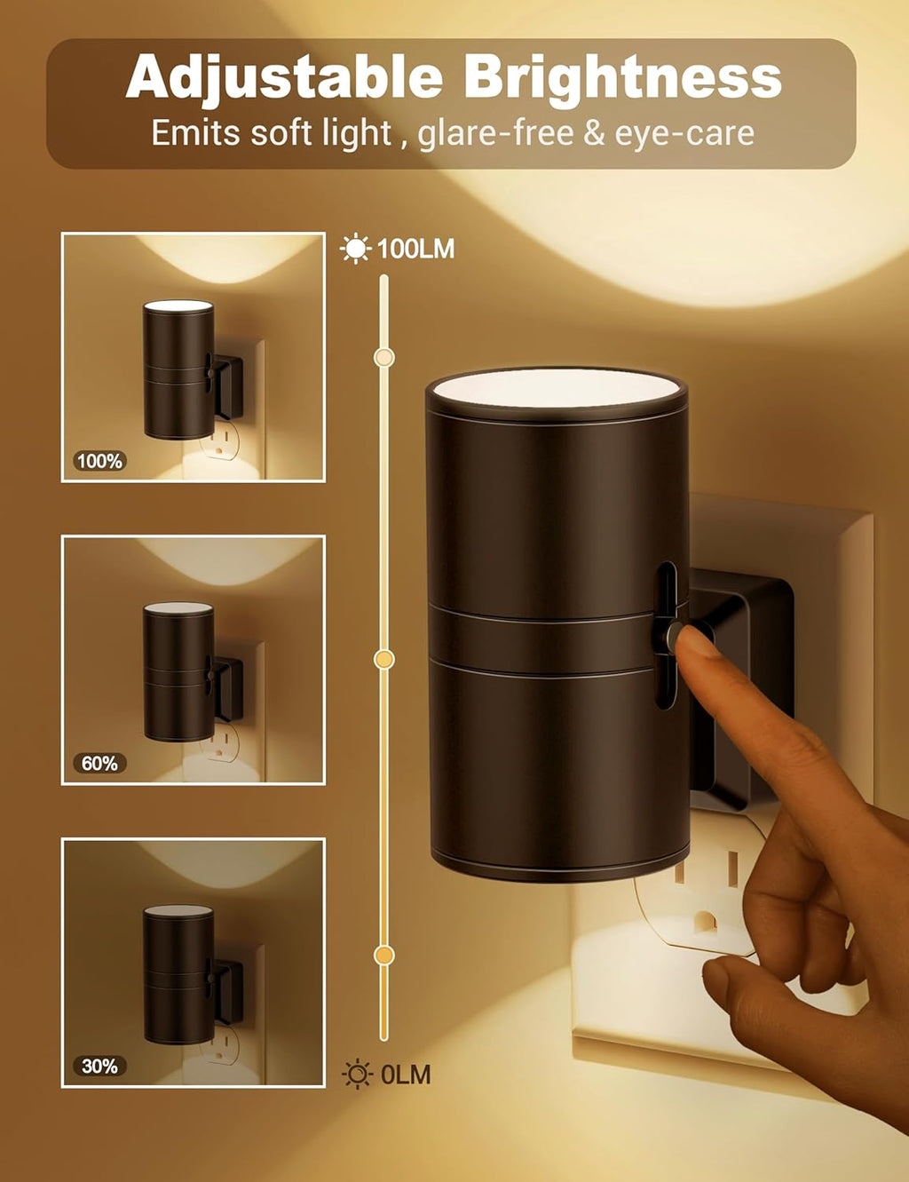 Adjustable LED Wall Night Light with Sensor, Black, Energy-Efficient, Eye-Care — Image 2