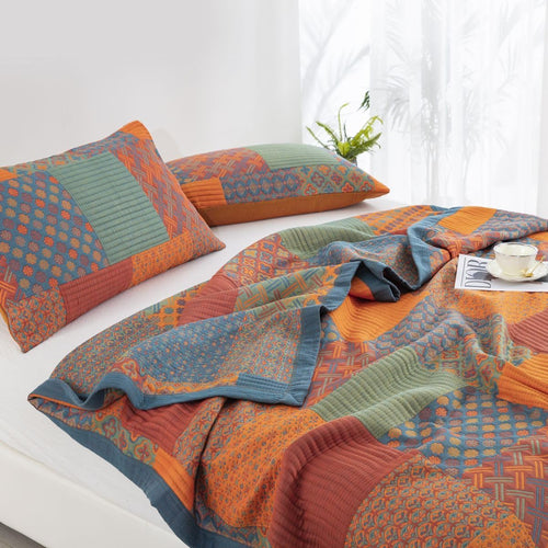 Patchwork Quilt Set Cotton Multicolor Reversible Lightweight Bedding King — Image 2