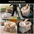 Funny Fuzzy Pet Carrier Bag Plaid Plush Lining Small Dogs Cats Portable Travel Tote — Image 7