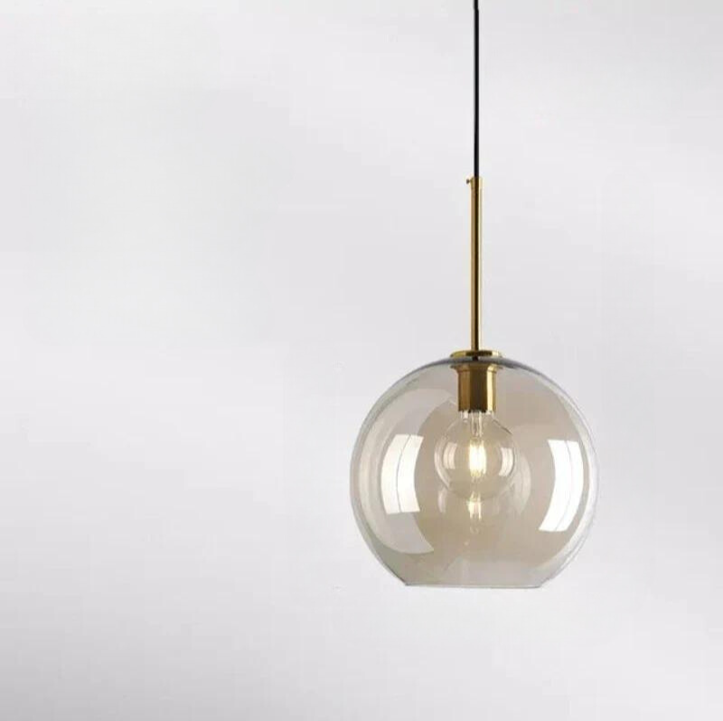 Modern Glass Pendant Light Fixture Brass Finish Globe Design — Image 6