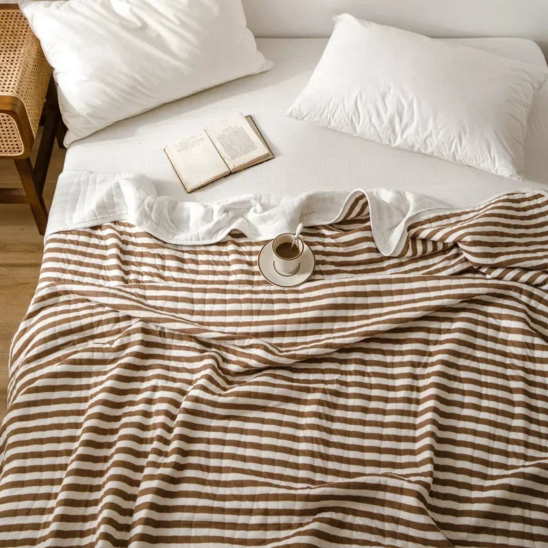 CozyHome Cotton Striped Reversible Blanket Yellow White Soft Lightweight — Image 18