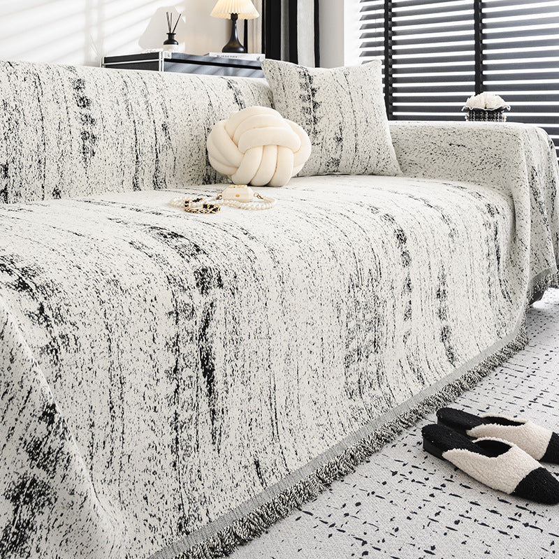 Elegant Textured Sofa Cover Cotton Blend Slipcover Beige Living Room Protector — Image 10
