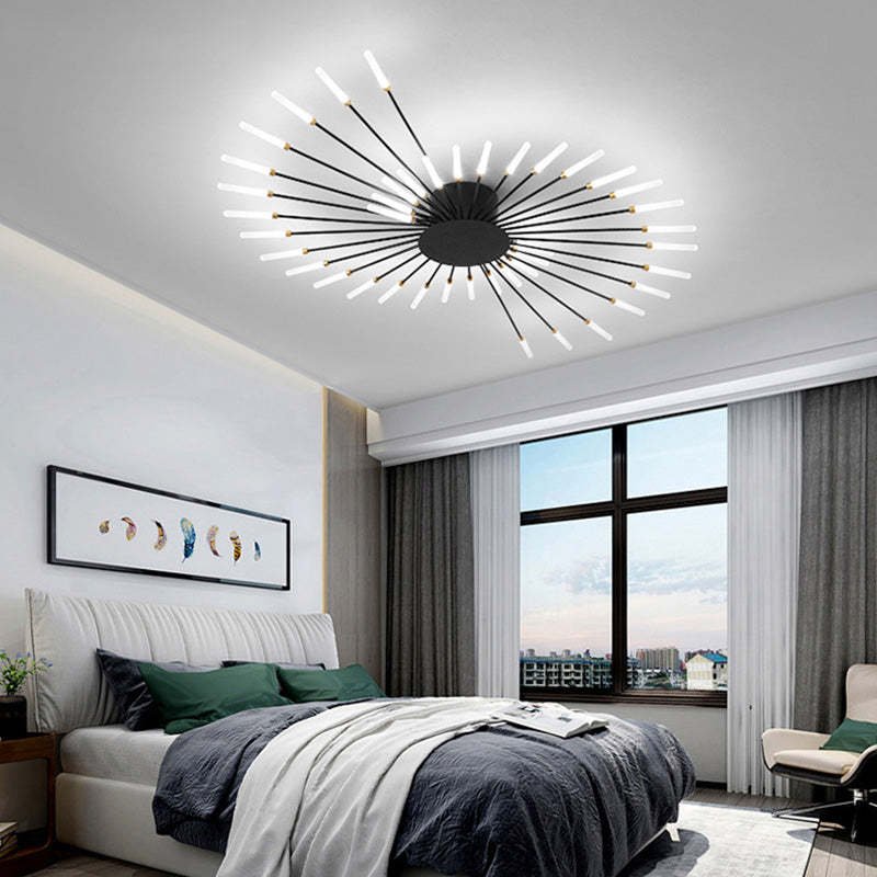 Modern Sputnik LED Ceiling Light Fixture Metal Starburst Chandelier Black Gold — Image 4