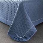 Elegant Quilted Bedspread Set Blue Cotton King Size Soft Hypoallergenic — Image 5