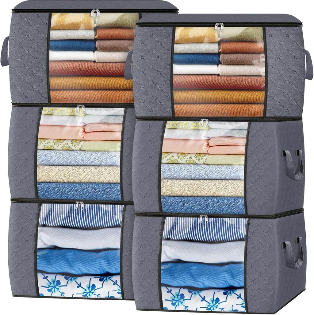 Fab Totes Foldable Storage Bags Large Capacity Organizer with Clear Window and Handles Gray Fabric — Image 12