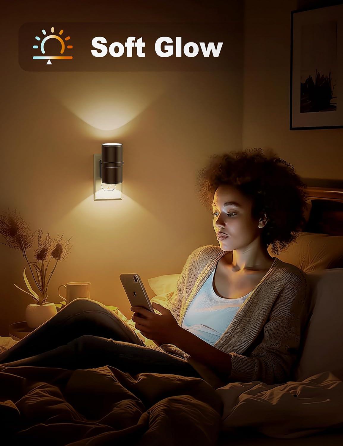 Adjustable LED Wall Night Light with Sensor, Black, Energy-Efficient, Eye-Care — Image 6