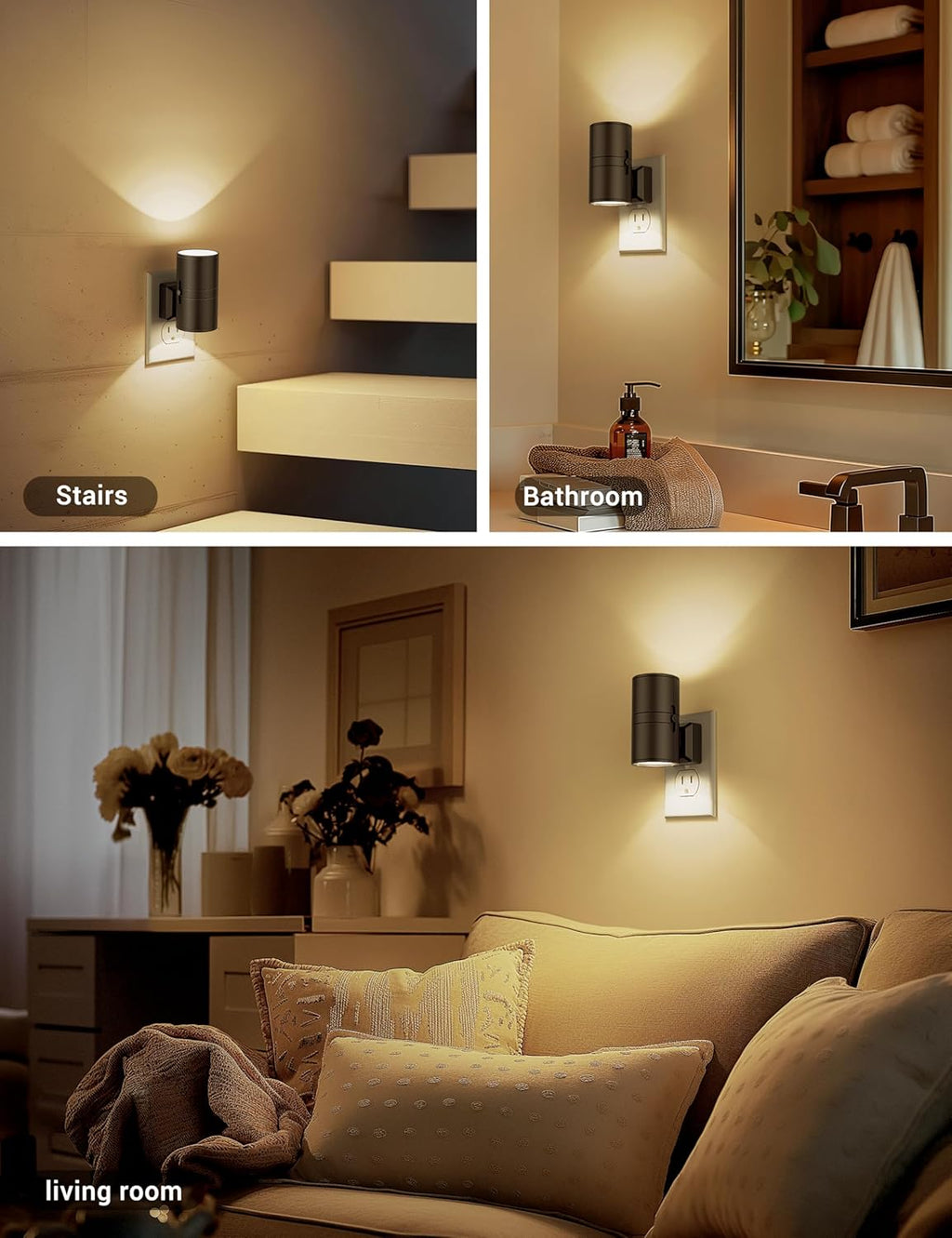 Adjustable LED Wall Night Light with Sensor, Black, Energy-Efficient, Eye-Care — Image 4