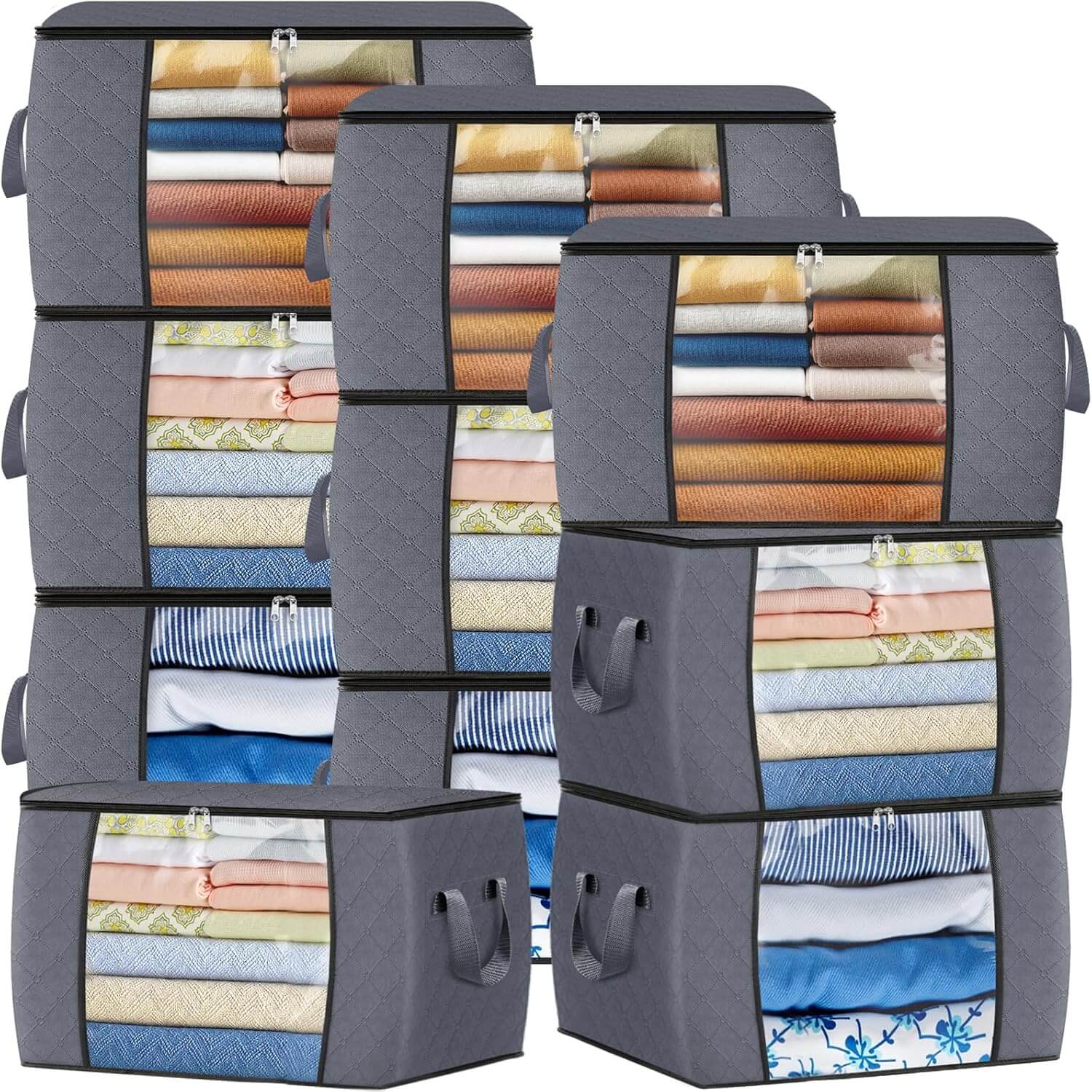 Fab Totes Foldable Storage Bags Large Capacity Organizer with Clear Window and Handles Gray Fabric — Image 13
